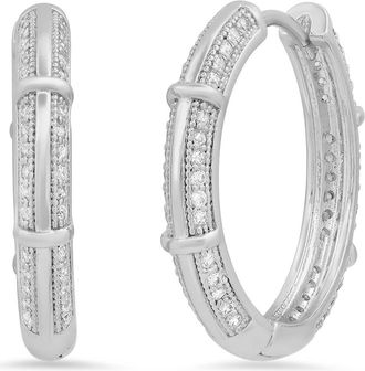 Steeltime HMY JEWELRY 18K Gold Plated Stainless Steel Simulated Diamond Hoop Earrings in Metallic at Nordstrom Rack