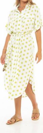 Skemo Palm Button Down Dress In White/lime