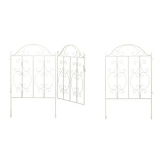 Relaxdays Puerta De Jard&iacute;n, 3 Piezas, Acero, Adornos De Arabescos, 2 Paneles Laterales De Valla, 98,5 X 185 Cm, Blanco - Relaxdays