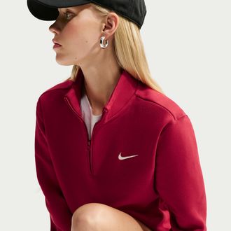 Nike Womens Studio Fleece Medium Weight 1/4-Zip Top in Red | IV4886-608
