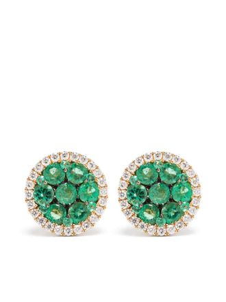 ROSEKEY Orecchini a bottone in oro giallo 18kt con diamanti e smeraldi