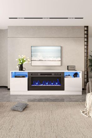 Living and Home Fireplace TV Stand with 36 Electric Fireplace, LED Light Entertainment Center, Fireplace for The Living Room TV Stand, White