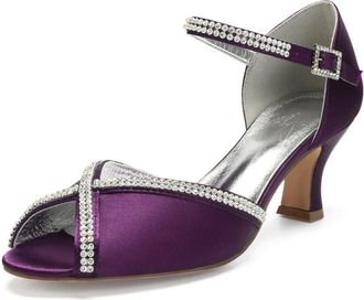 Generic Low Heel Wedding Shoes Womens Mid Peep Toe Bridal High Shoes Ankle Buckle Strap Wedding Heels Prom Party Dress Shoes 6.5Cm,Purple,5 UK