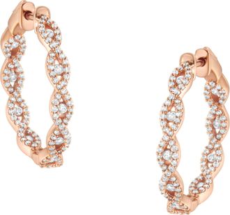 House of Brilliance 10K Rose Gold Diamond Hoop Earring