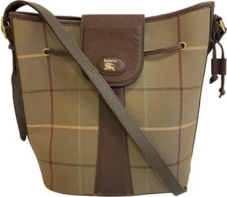 Burberry Burberrys Brown Green Khaki Canvas Shoulder Bag (Pre-Owned)