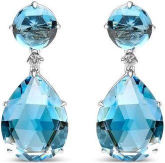 House of Brilliance 18K Gold 1/5 Ct Diamond with London Blue & Sky Blue Topaz Gemstone Dangle Earring in White at Nordstrom