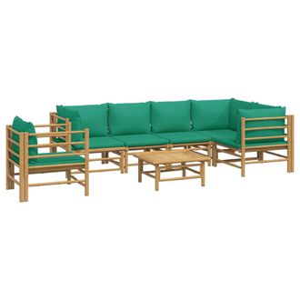 vidaXL Set De Muebles De Jard&iacute;n 7 Piezas Bamb&uacute; Con Cojines Verde Vidaxl