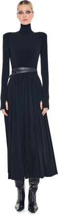 Norma Kamali Long Sleeve Shoulder Pad Turtleneck Fla Dress (Pre-Owned)