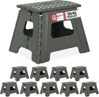 Relaxdays Relaxdays - 10 Taburetes Plegables L, Port&aacute;tiles, Escalones Ba&ntilde;o, Para Ni&ntilde;os O Viajes, Hasta 120 Kg, 32,5 Cm, Gris Claro