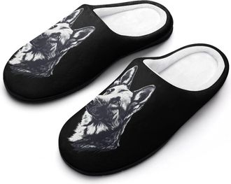 Generic German Shepherds Dog Funny Mens Slippers Cotton Warm House Shoes Memory Foam Sandals Print Size 7-14