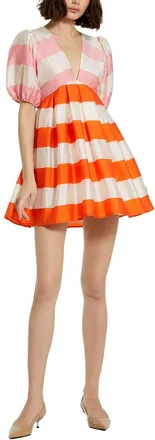 Mac Duggal Organza Striped Balloon Sleeve Mini Dress