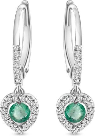 Pompeii3 5/8Ct TW Emerald Lever Back Dangle Hoops White Gold Heart Earrings 3/4 Tall