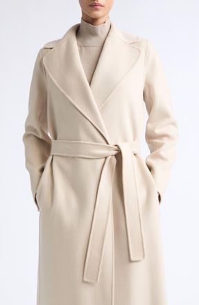 Max Mara Poldo Wool Blend Belted Wrap Coat in Albino at Nordstrom, Size 14