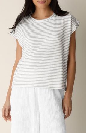 Eileen Fisher Stripe Organic Cotton T-Shirt in Chalk at Nordstrom, Size X-Large