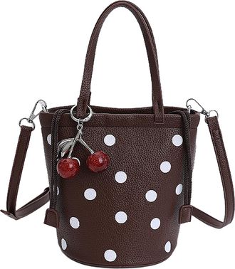 Generic Women PU Leather Polka Dot Buckle Shoulder Bag for School Work Daily Use (Brown)