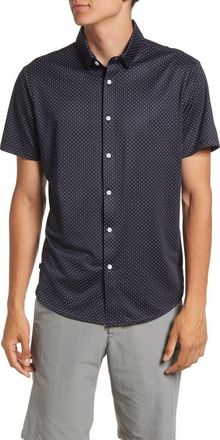 Mizzen+Main Mens Halyard Trim Fit Dot Print Short Sleeve Performance Button-Up Shirt in Navy Dot Print at Nordstrom, Size Xx-Large