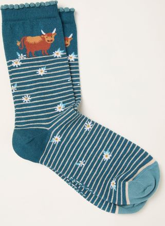 Fat Face FatFace Navy Highland Cow Socks