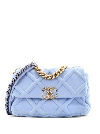 Chanel 19 Flap Bag Quilted Jersey Medium crossbody bag - women - Fabric - One Size - Blue