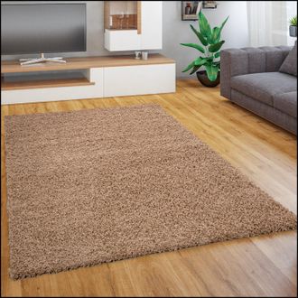 Paco Home Paco Home - Alfombra Salon De Habitacion Pelo Largo Felpa Lisa Moderna Suave 140x200 Cm, Beige