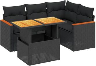 vidaXL Vidaxl - Set De Muebles De Jard&iacute;n 5 Pzas Y Cojines Rat&aacute;n Sint&eacute;tico Negro