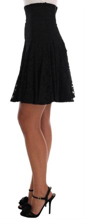 Dolce & Gabbana Womens Black Floral Cutout Lace A-Line Skirt Cotton