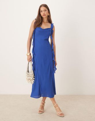 Pretty Lavish Rya - Vestito con gonna al polpaccio blu cobalto-Giallo