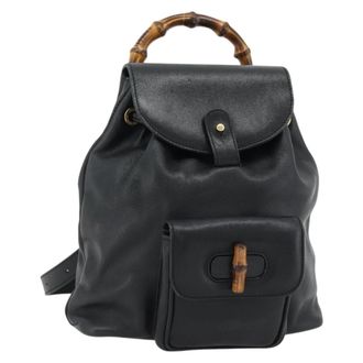 Gucci Vintage Bamboo Backpack Leather Black Leather Backpack Bag (Pre-Owned)