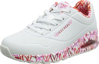 Skechers Womens Uno Loving Love Sneaker, White Durabuck Red Pink Mesh Trim, 6.5 UK