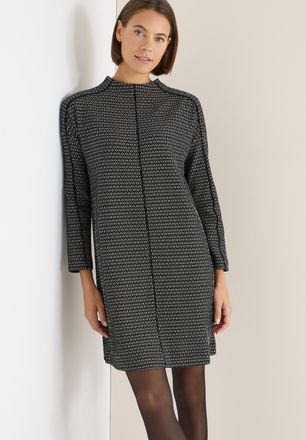 Cecil Strickkleid CECIL, Damen, Gr. XXL (46), N-Gr, schwarz, Jersey, Obermaterial: 77% Baumwolle, 19% Polyester, 4% Elasthan, gemustert, kniefrei, Rundhals,