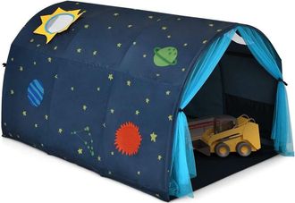 Costway Costway Carpa Para Cama De Los Ni&ntilde;os, Casita Con Doble Cortina Y Bolsa De Transporte, Carpa T&uacute;nel 144 X 102 X 82 Cm (azul)