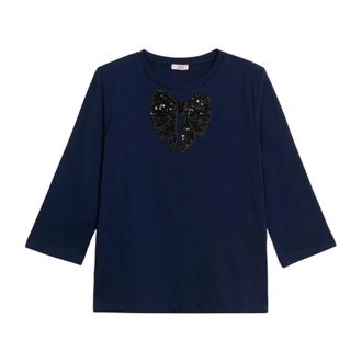 Oltre Tops, Dames, Blauw, XL, Pailletten, Jersey T-shirt met paillettenapplicatie