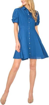 Ted Baker Stina Twisted Short Sleeve Linen Shirtdress in Estate Blue at Nordstrom, Size 12