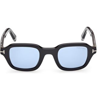 Tom Ford 46mm Small Square Sunglasses in Shiny Black Palladium /Blue at Nordstrom