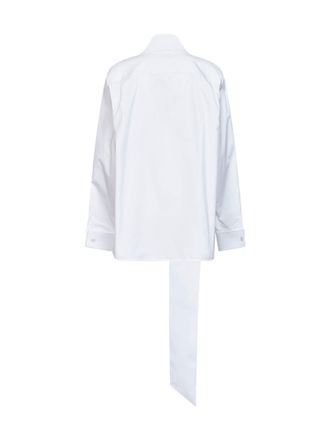 Saint Laurent Womens Poplin Shirt With Lavalli&egrave;re Collar, White Cotton