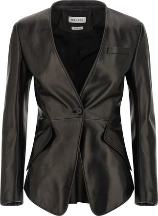 Alexander McQueen Peplum Tailored Leather Jacket - Dames - Leren en Su&egrave;de Jassen - Zwart - S - Leer - Jassen
