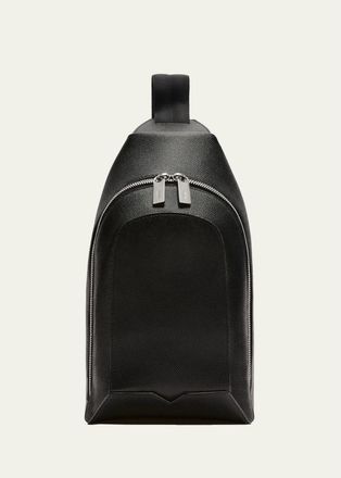 Valextra Mens V-Line Core Leather One-Shoulder Sling Backpack