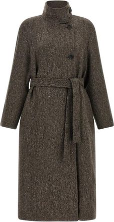 Brunello Cucinelli Sparkling Coat - Dames - Jas met riem - Bruin - S - Wol - Jassen