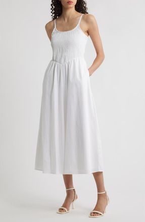 Halogen Smocked Cotton Maxi Sundress in Bright White at Nordstrom Rack, Size Xx-Large