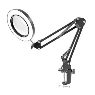 OEM Lupa De Aumento Con Luz Y Abrazadera - Aumento 10x - Lente De Vidrio De 4,3 Pulgadas - 3 Modos De Color Regulables - Negro - Para Costura Electr&oacute;nica 