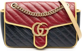 Gucci Pre-owned Gucci Medium GG Marmont Bicolor Matelasse Diagonal Leather Torchon Shoulder Bag 443497 498879