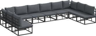 vidaXL Garden Sofa Set with Cushion 10 pcs Black Aluminium Vidaxl
