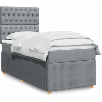 vidaXL Cama Box Spring Con Colch&oacute;n Tela Gris Claro 90x200 Cm