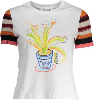 Desigual Katoenen T-Shirt - Dames - T-shirts - Wit - XL - Katoen - Tops