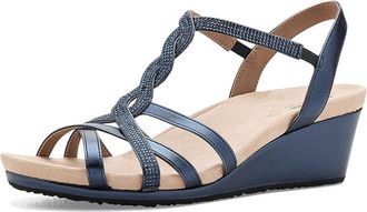 Life Stride Miami Strappy Sandals Womens Wedge Shoes Lux Navy : 7.5 M (B), Leather