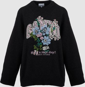 Ganni Pull Graphic Wool Flowers Phantom