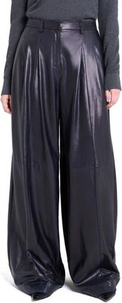 TWP Avery Wide Leg Leather Pants in Dark Midnight at Nordstrom, Size 12