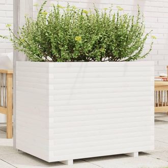 vidaXL Jardinera Madera Maciza De Pino Blanco 90x60x72,5 Cm Vidaxl