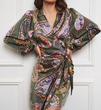 Esqualo Divanna Dress In Dark Sage Green/multicolored Print