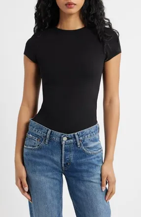 Topshop Strech Cotton Cap Sleeve T-Shirt in Black at Nordstrom, Size X-Small