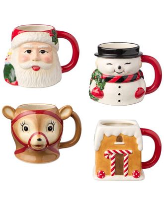 Certified International Set Of 4 Santas Retro Christmas 3D Mugs